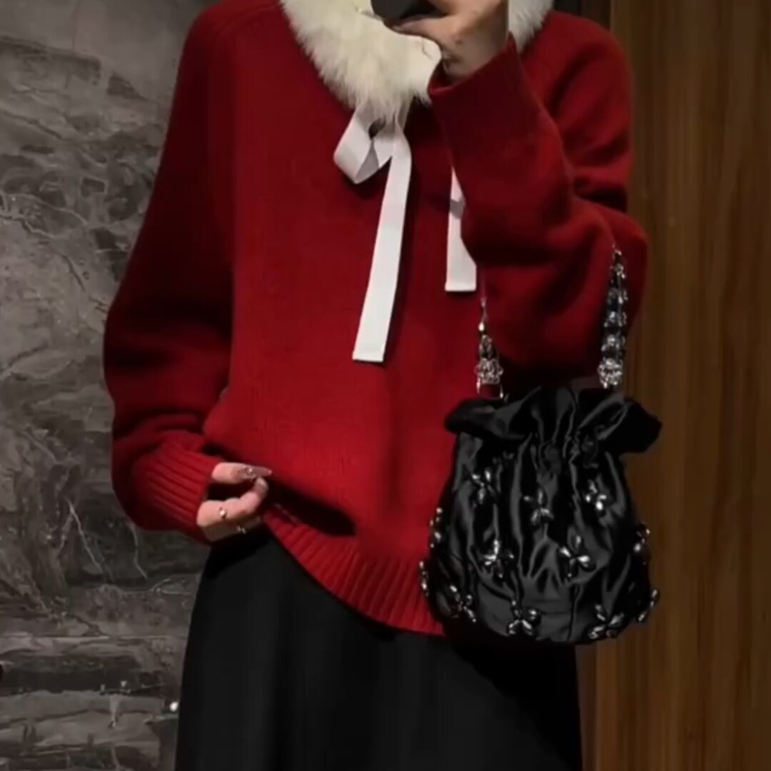 仿皮草围脖慵懒风软糯针织毛衣女