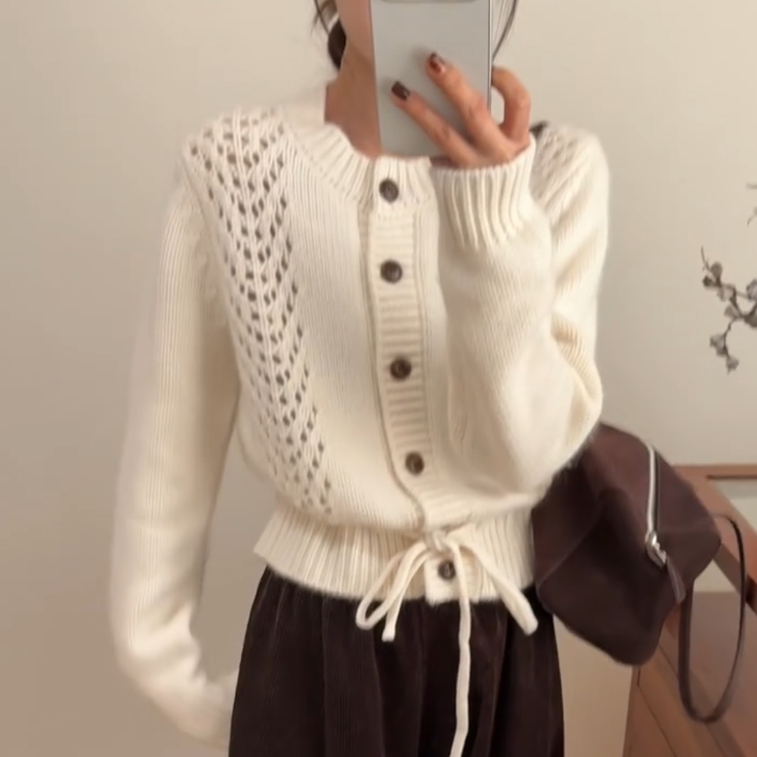松弛感奶fufu白色镂空开衫毛衣女