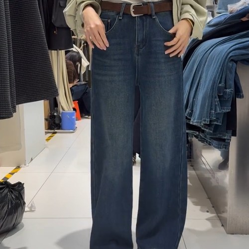 2025冬季新款复古高腰阔腿牛仔裤