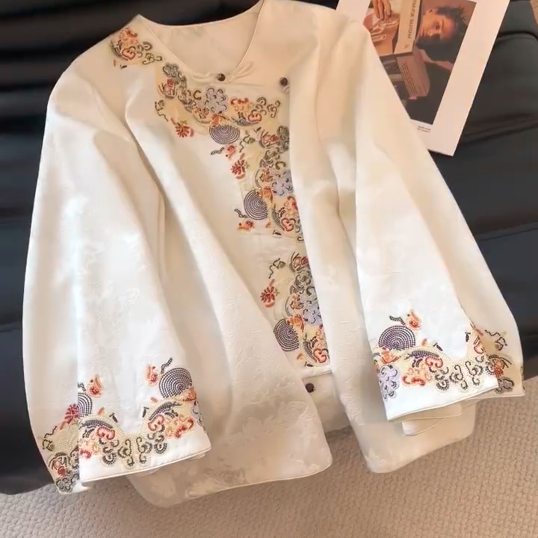 新中式国风禅意暗纹斜襟刺绣衬衫