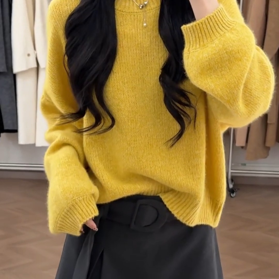 温柔慵懒风黄色软糯毛衣女2025秋冬新款宽松高级感小个子针织上衣,女装/女士精品,大码内搭,淘宝优惠券,粉丝福利购,淘宝优惠卷