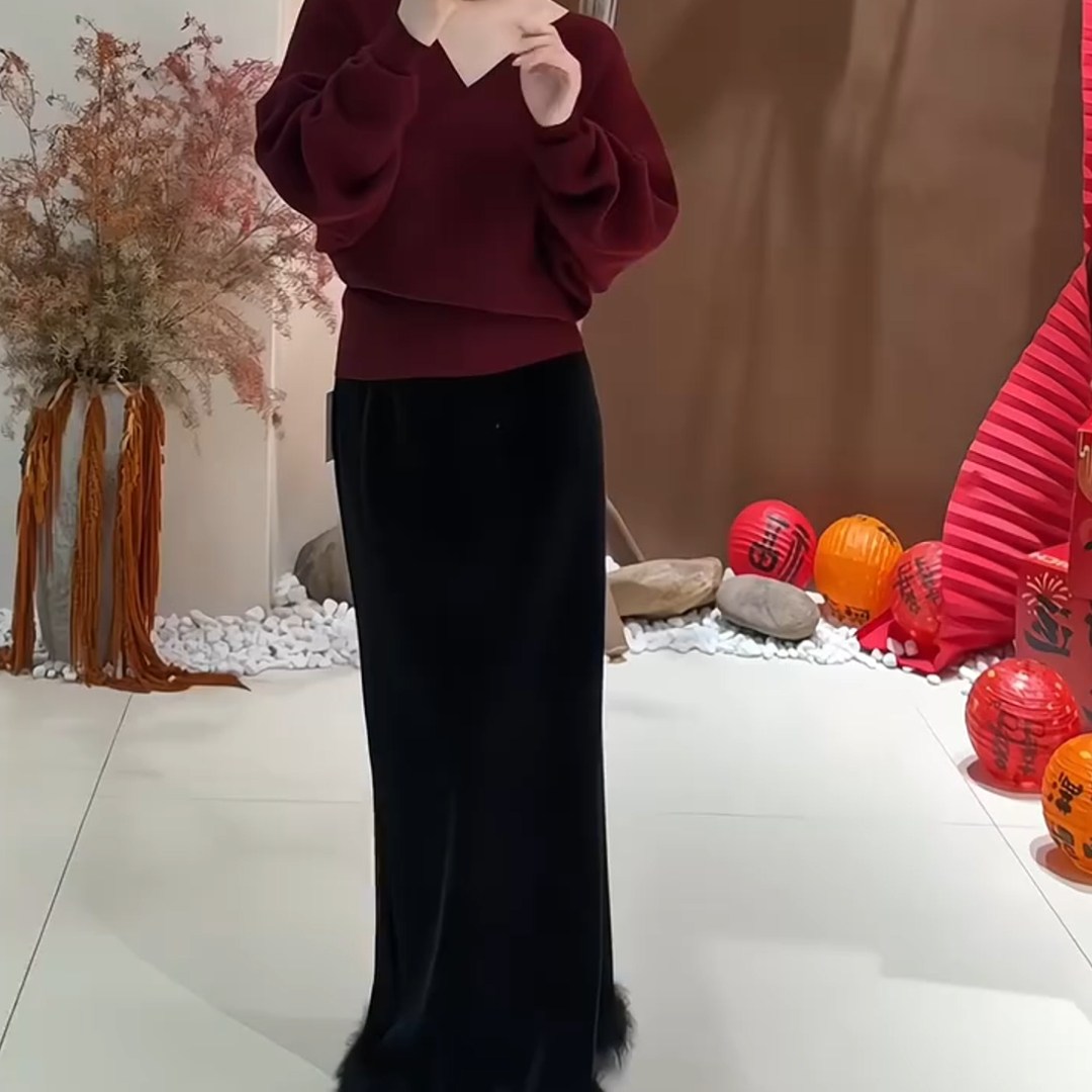 欧货高端设计师款高腰显瘦丝绒半身裙高级感休闲中长款直筒包臀裙,女装/女士精品,大码半身裙,淘宝优惠券,粉丝福利购,淘宝优惠卷