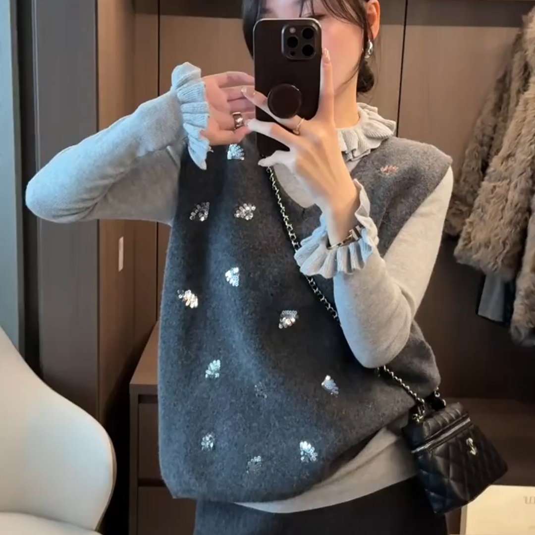 2025冬季显瘦无袖针织马甲女秋冬