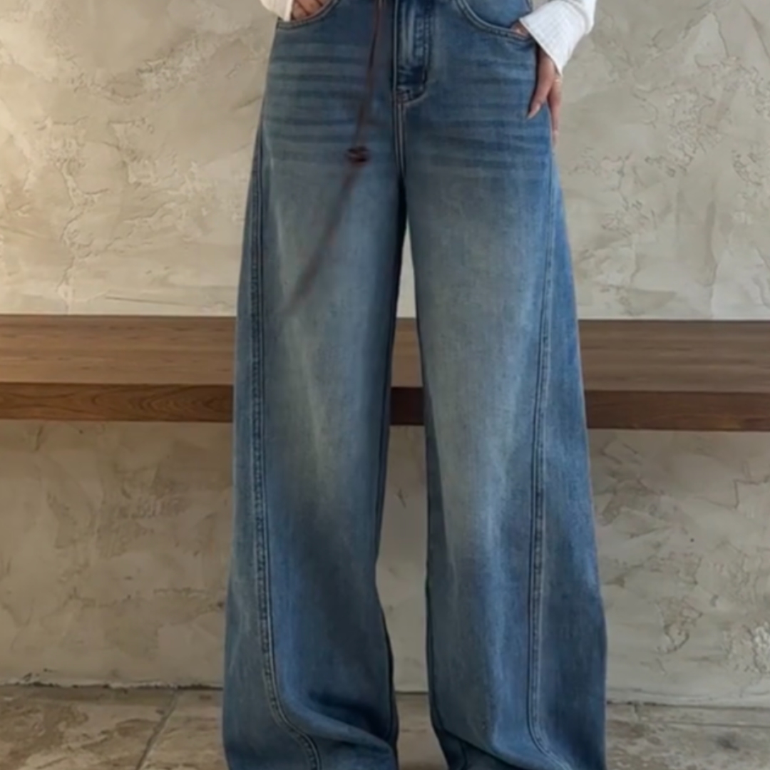 复古蓝色牛仔裤垂感显瘦弯刀裤女