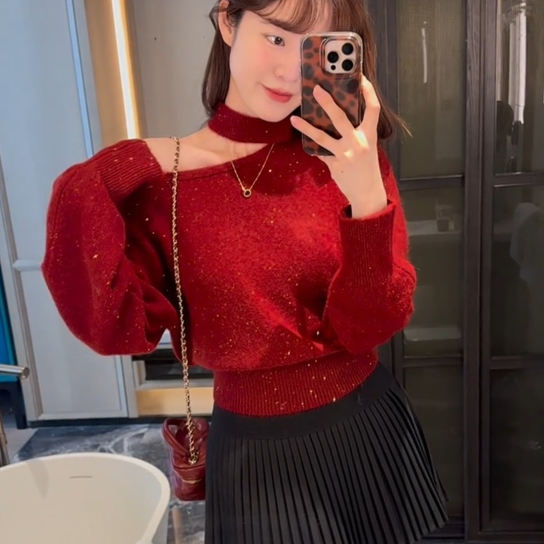 2025新款超好看气质软糯露肩毛衣