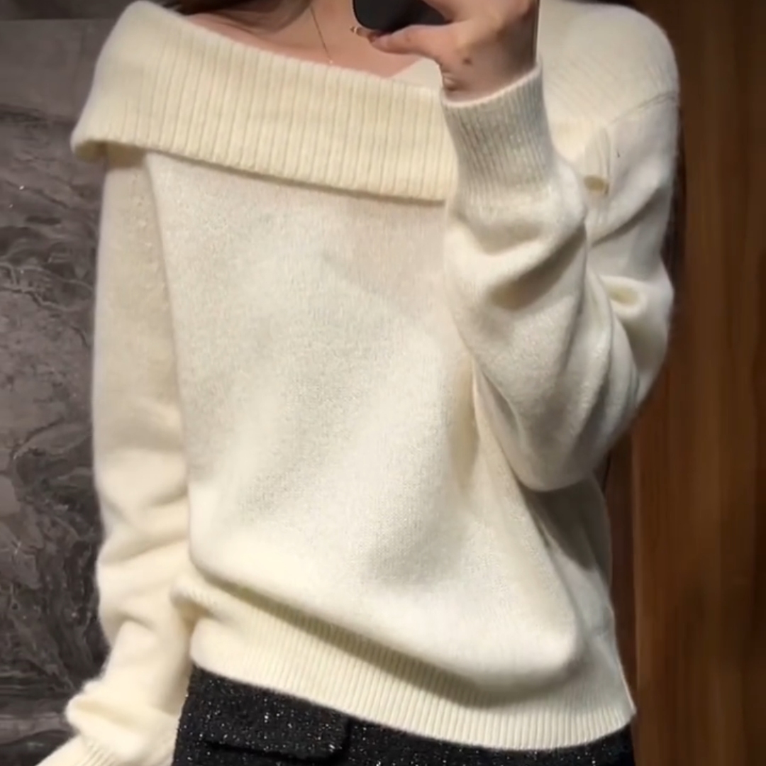 冬季新款露肩宽松大码针织衫女潮