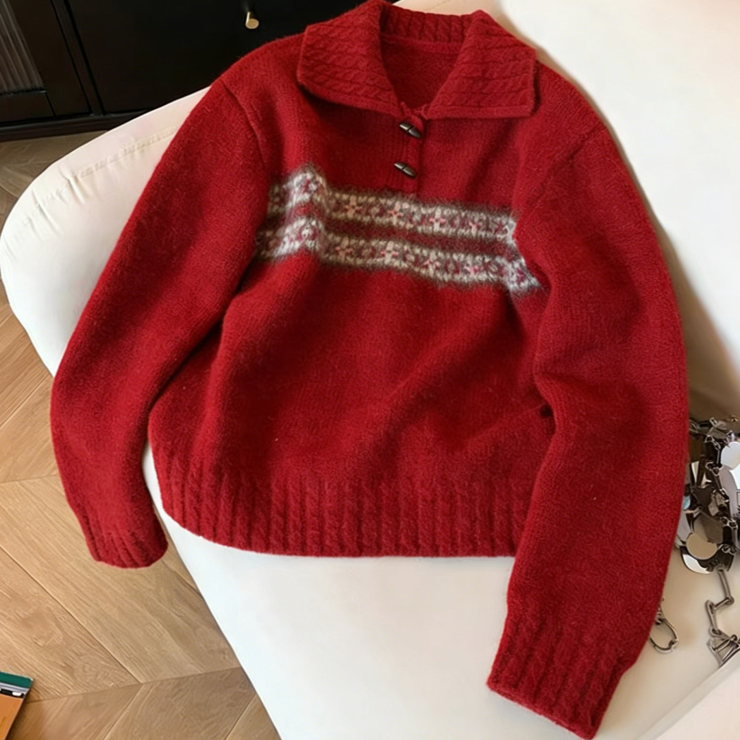 韩系复古费尔岛翻领牛角扣针织毛衣女冬季新款宽松显瘦大码上衣潮,女装/女士精品,大码内搭,淘宝优惠券,粉丝福利购,淘宝优惠卷