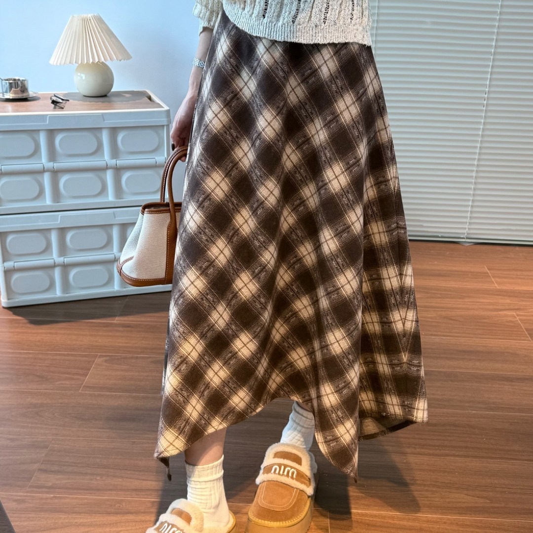 今年流行洋气时髦毛呢格子半身裙设计感复古格纹不规则a字伞裙女,女装/女士精品,大码半身裙,淘宝优惠券,粉丝福利购,淘宝优惠卷
