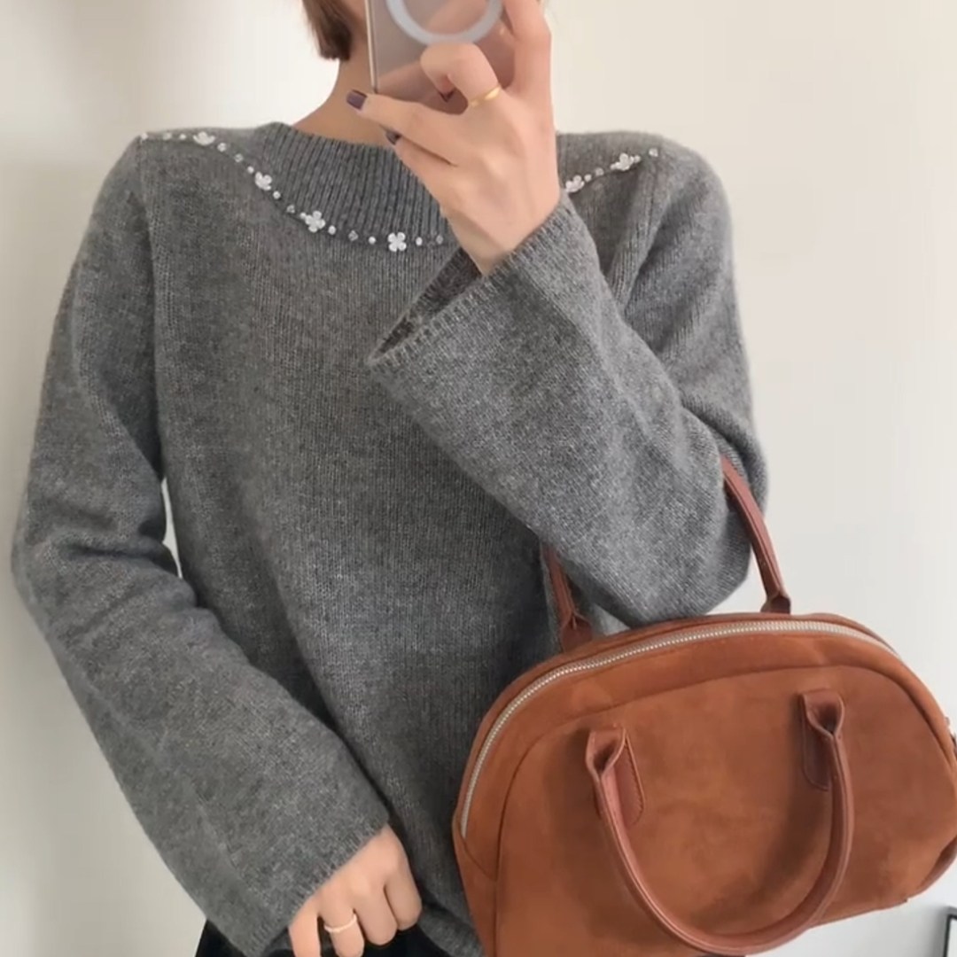 高级感重工钉珠套头毛衣女2025秋冬新款温柔风内搭宽松针织上衣潮,女装/女士精品,大码内搭,淘宝优惠券,粉丝福利购,淘宝优惠卷