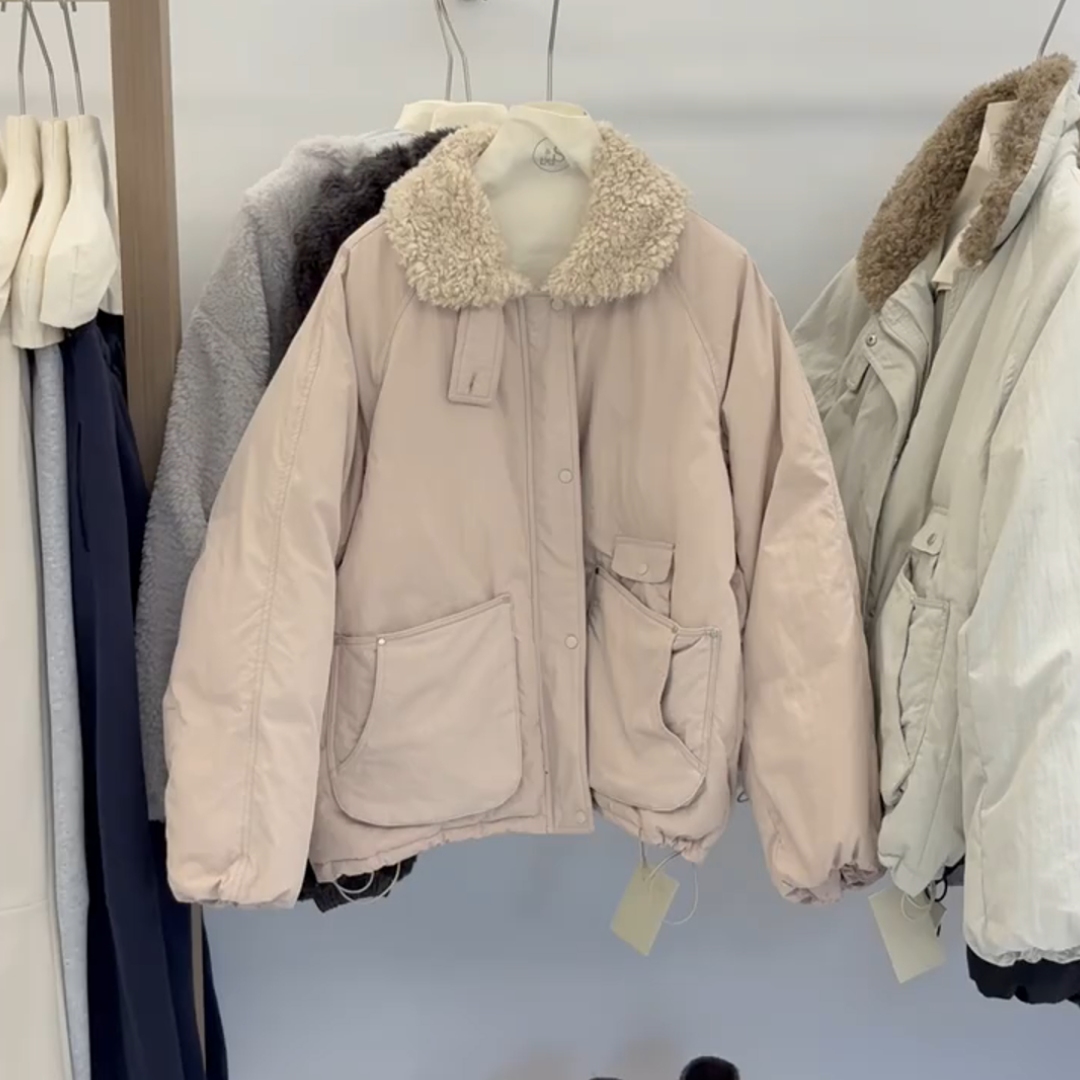 韩系羊羔毛领超好看短款保暖外套