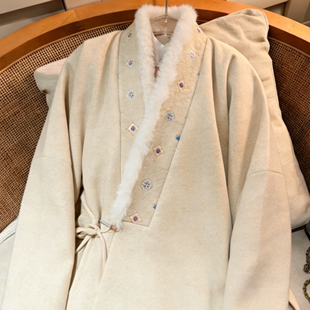 2025冬季新款日常通勤加绒毛呢对穿明制汉服国风复古保暖宽松外套