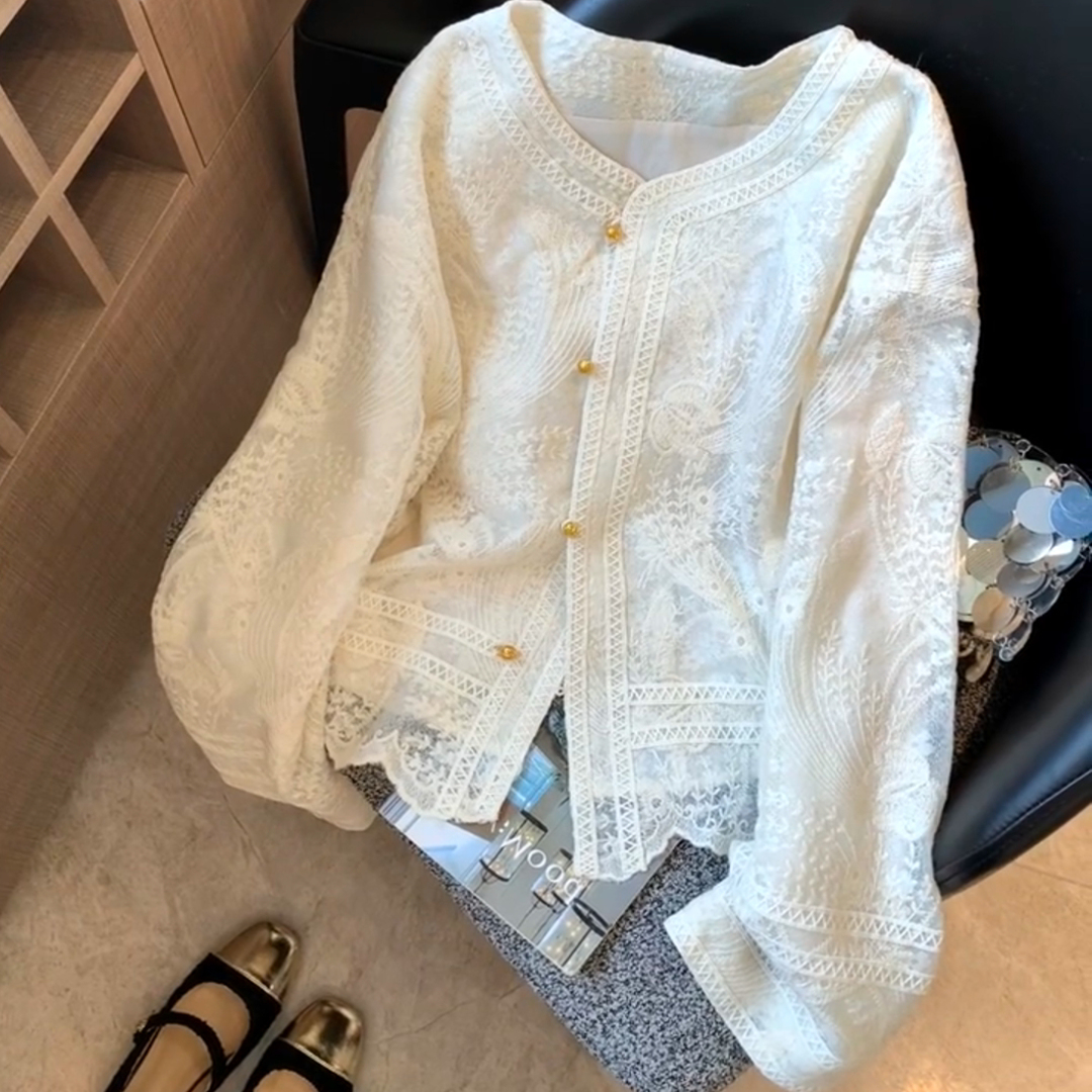 法式老钱风高级感复古提花衬衫女