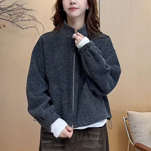韩系极简风立领拉链毛衣外套2025秋冬新款简约休闲通勤百搭针织衫