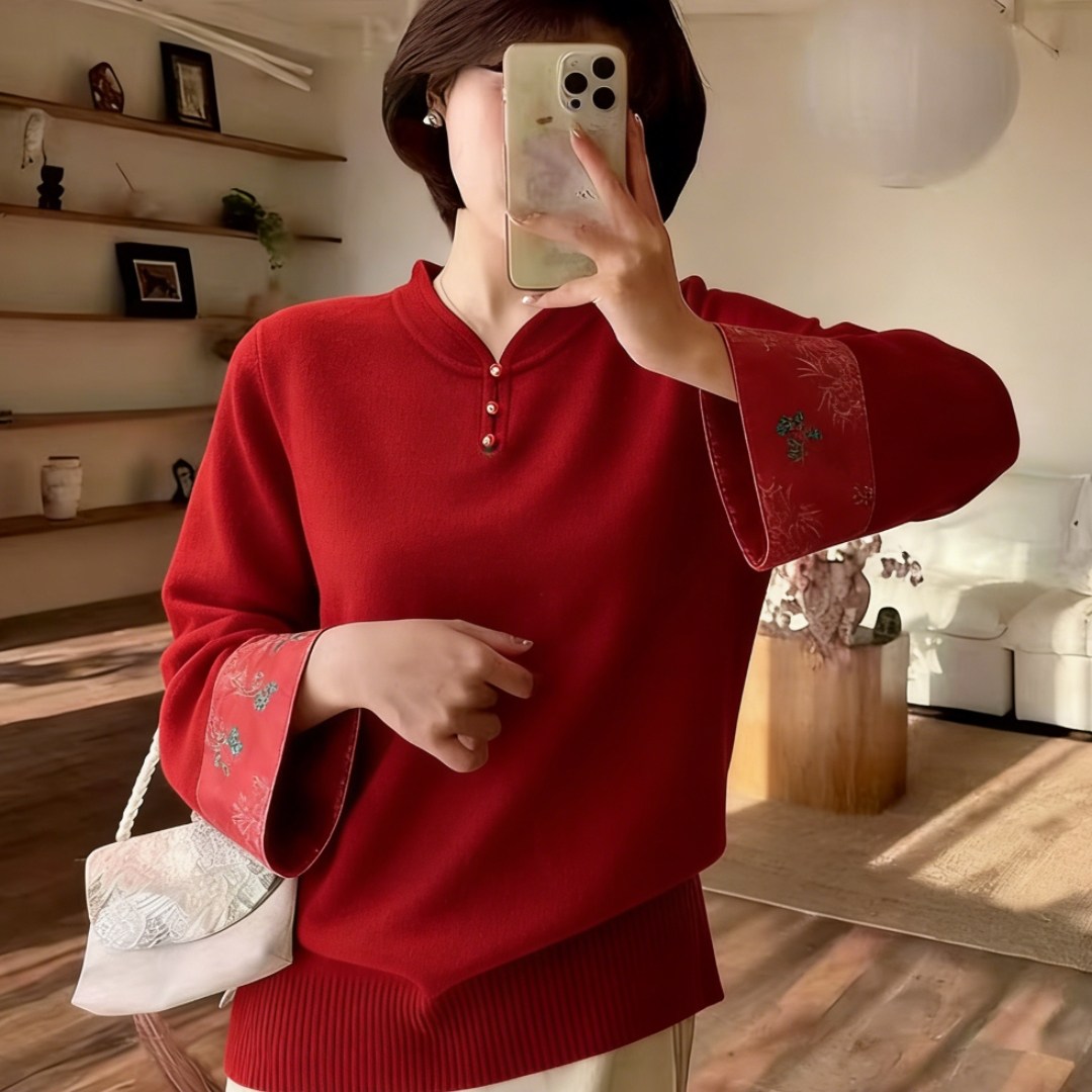 复古中国风新年红色打底衫女秋冬新款气质洋气减龄胖mm内搭上衣女,女装/女士精品,大码内搭,淘宝优惠券,粉丝福利购,淘宝优惠卷
