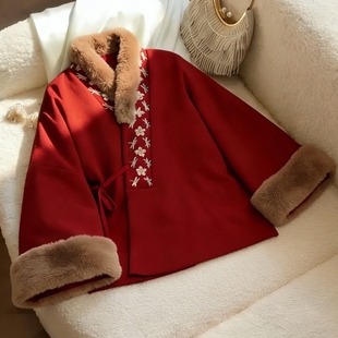 外套 新年过年战袍红色气质加厚保暖减龄通勤宽松大码 2025冬季 新款