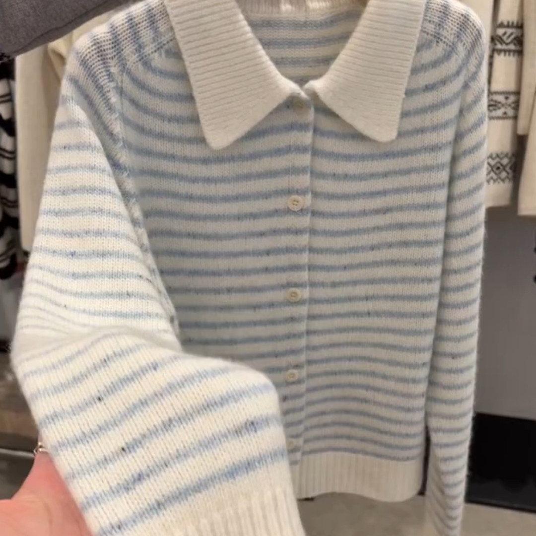 慵懒风松弛感条纹针织开衫高级感