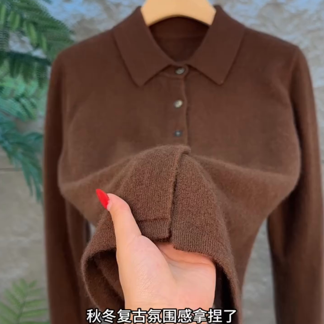 秋冬慵懒风翻领针织大码毛衣女潮