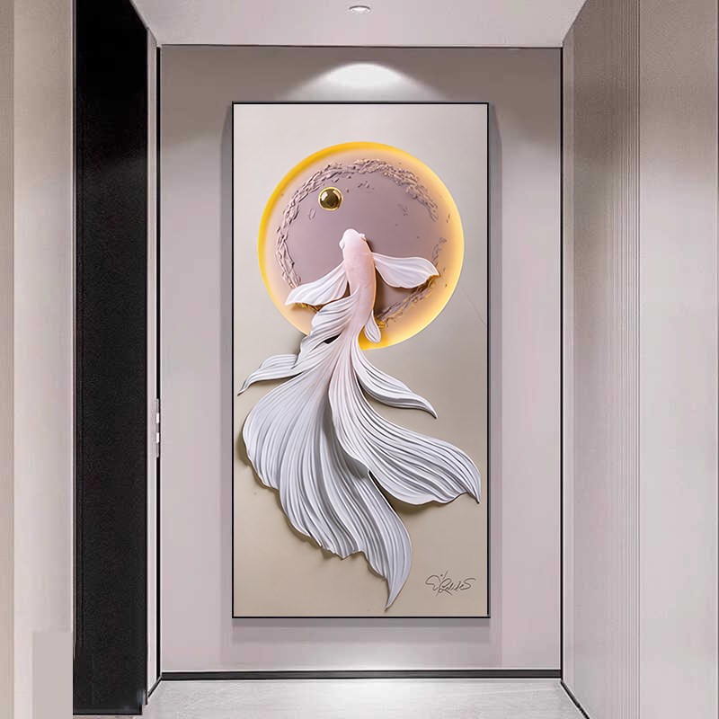 轻奢吉祥锦鲤玄关挂画客厅走廊过道壁画现代简约好运鱼装饰画图片