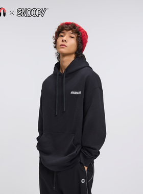 Fun潮牌连帽套头卫衣红色史努比联名休闲宽松男女款帽衫中性外套