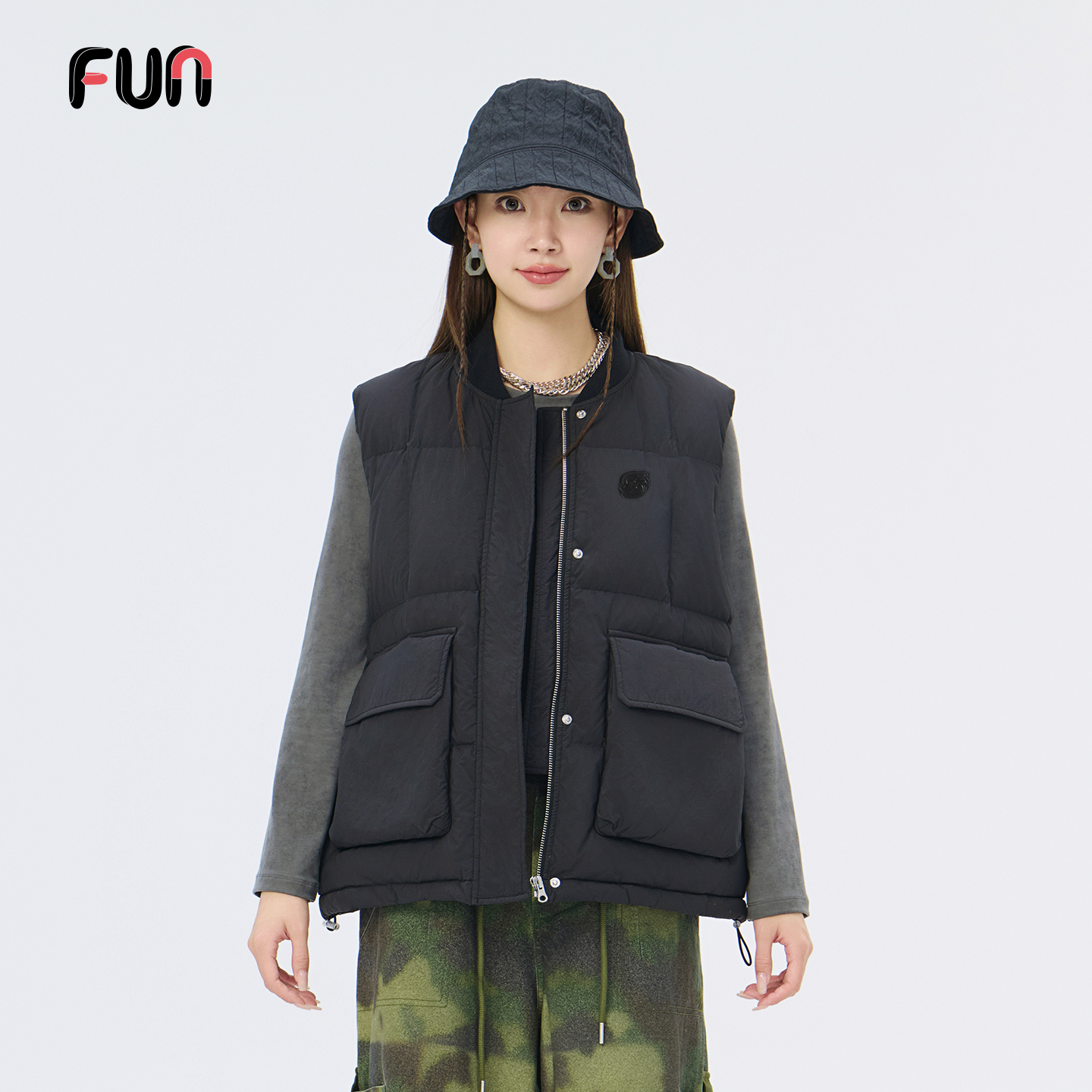 Fun潮牌羽绒马甲男女款2025年秋冬新款宽松休闲百搭情侣装上衣