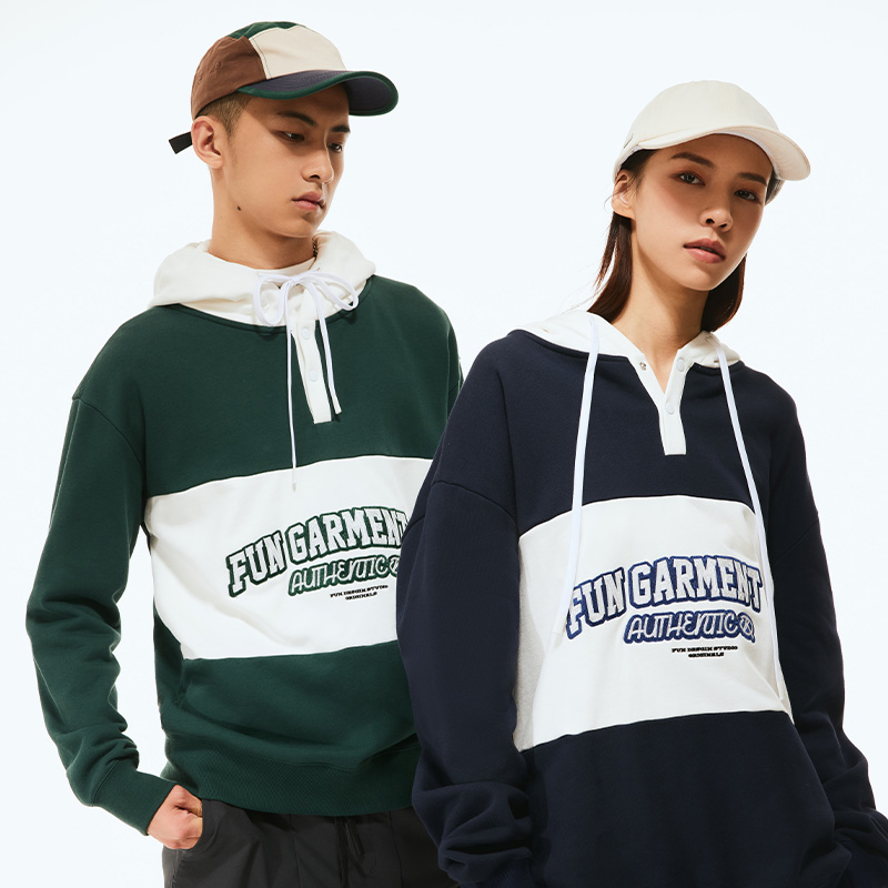 Fun潮牌连帽卫衣男女同款2025年秋季字母印花情侣款休闲套头上衣