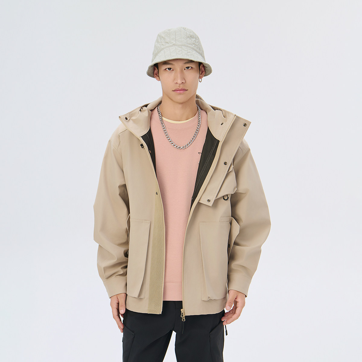 Fun潮牌休闲男士风衣2025年秋季新款简约百搭时尚冲锋衣女士