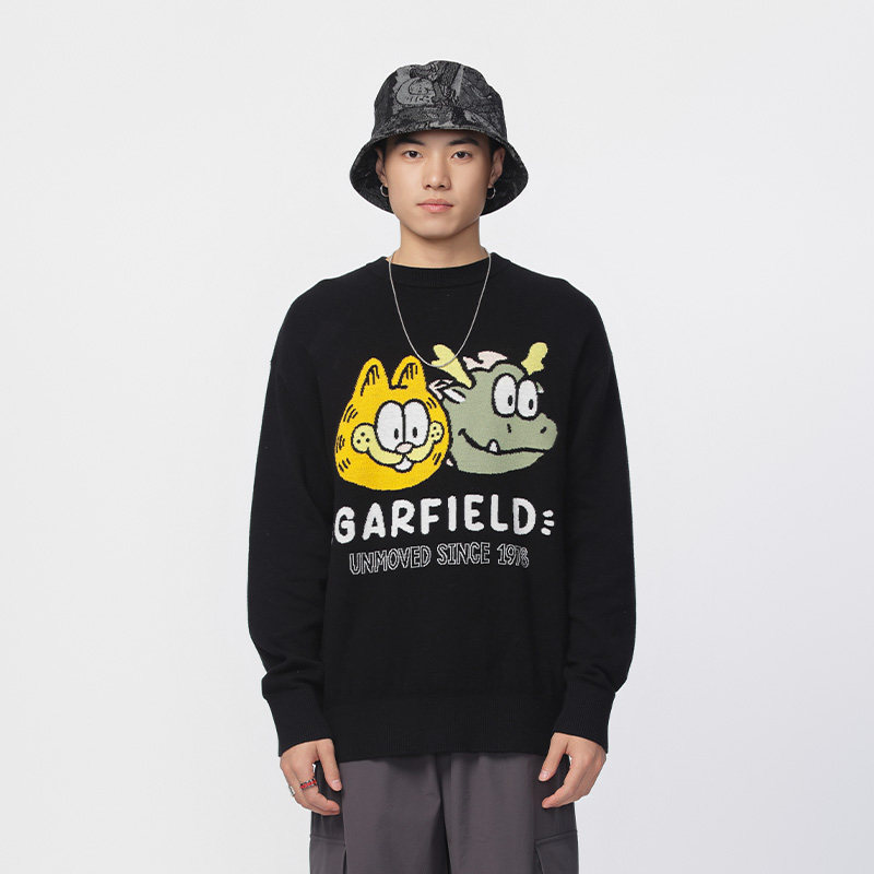 Fun潮牌圆领毛衣男2025年秋季新款加菲猫联名休闲套头上衣宽松,男装,针织衫/毛衣,淘宝优惠券,粉丝福利购,淘宝优惠卷