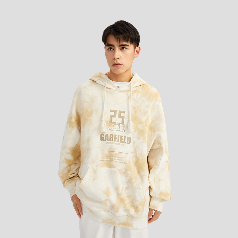 Fun潮牌连帽卫衣2025年秋季加菲猫联名扎染休闲百搭宽松套头上衣