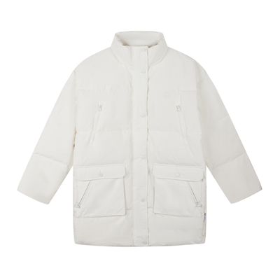 Fun潮牌加菲猫联名羽绒服男女款秋冬加厚中长款保暖外套白色