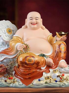 笑佛像大肚佛如意弥勒佛像招财家用供奉客厅树脂彷陶瓷汉白玉摆件
