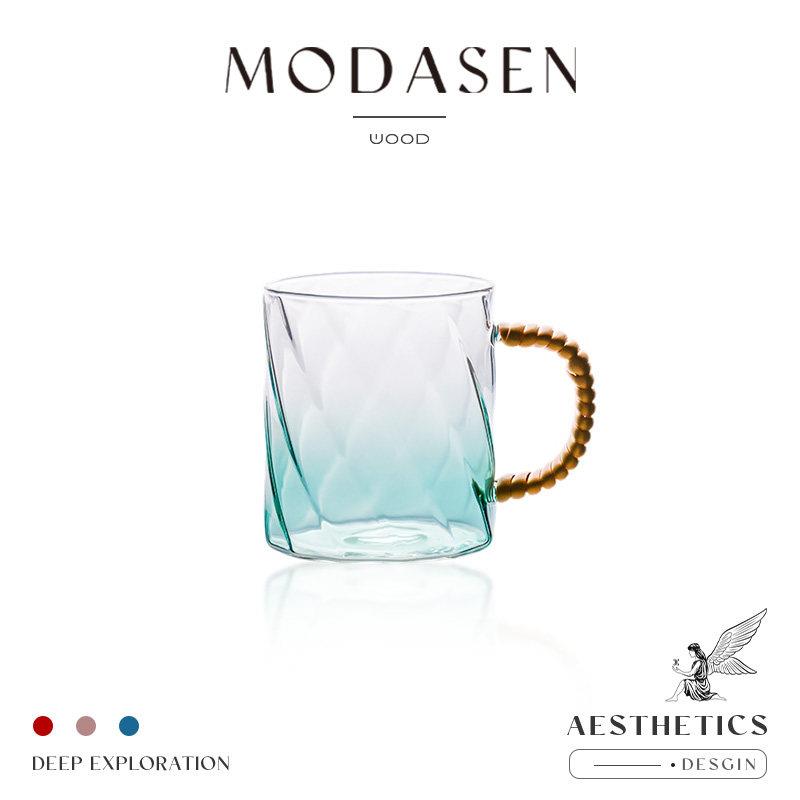 MODASEN丨绕青 BNMD欧式渐层青玻璃杯客厅办公室喝水杯茶杯带把手