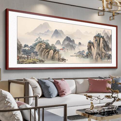 风景山水画客厅挂画新中式沙发背景墙装饰画茶室办公室壁画水墨画