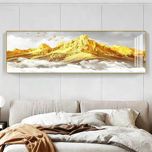 现代日照金山轻奢卧室床头装饰画主卧室房间挂画背有靠山墙壁画