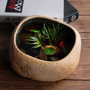 水仙花盆大号多肉植物花盆陶瓷仿石头铜钱草水培盆大口径绿萝花盆