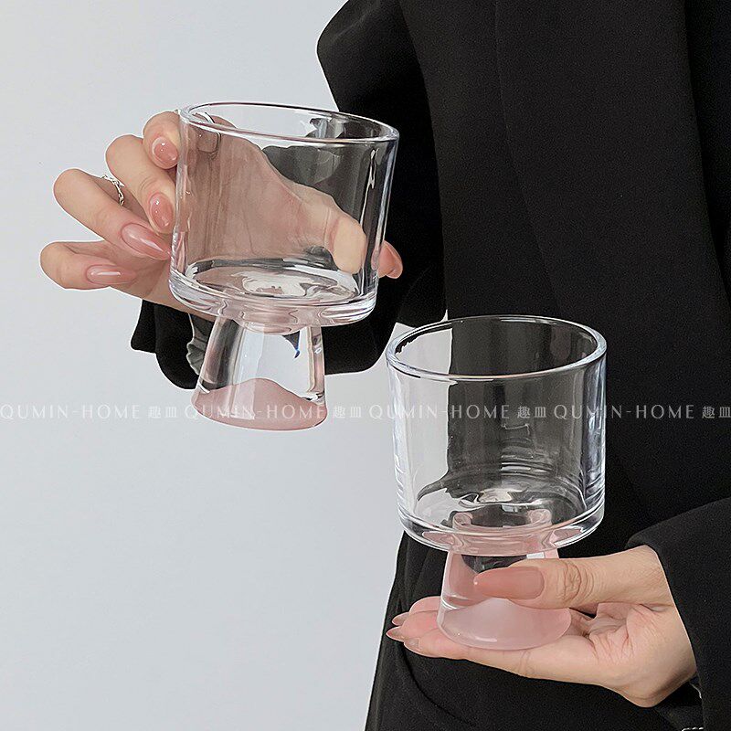 甜筒杯磨砂粉玻璃杯女高颜值水杯夏天冷饮杯子家用办公室喝水杯