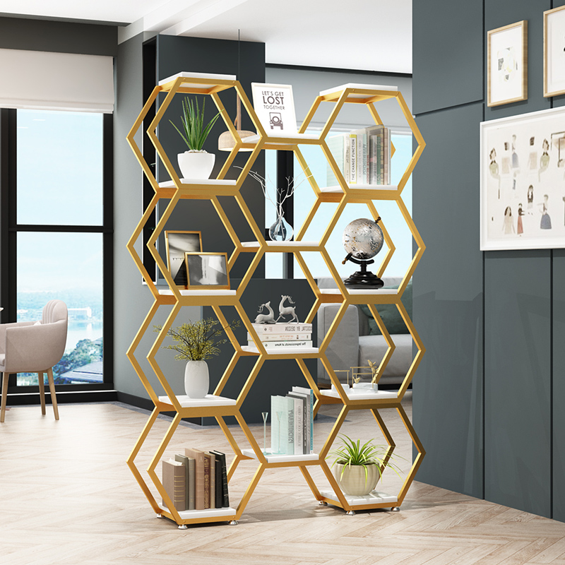 铁艺隔断置物架办公室屏风隔断客厅玄关花架创意六边形商品展示架