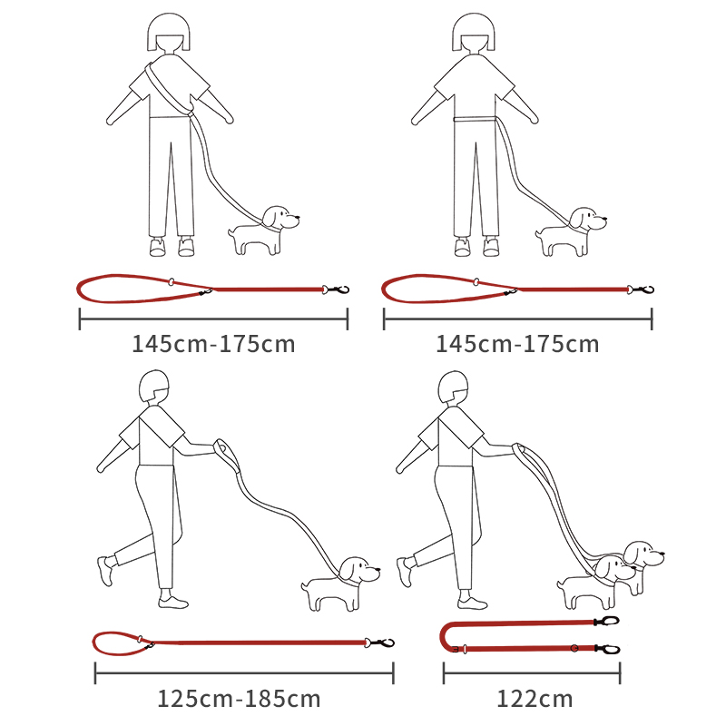 狗狗牵引绳可调节肩背跨肩系腰斜跨一拖二中型犬小型犬狗绳