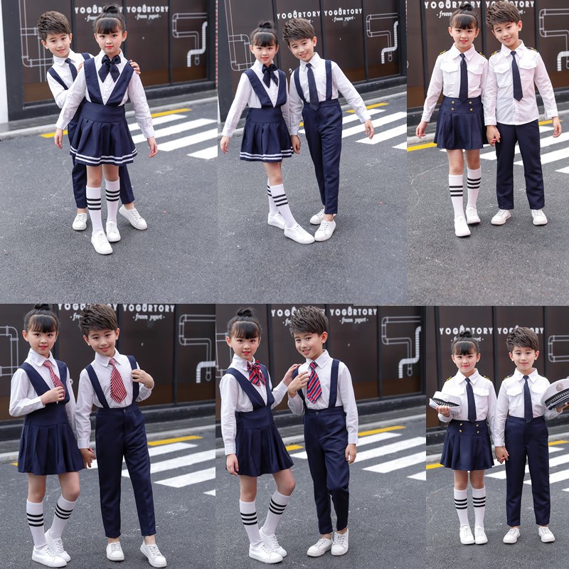 小学生诗歌朗诵比赛表演花童礼服男儿童背带裤大合唱团演出服装女