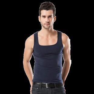 弹力透气粗螺纹打底汗衫 2件装 方领背心青年棉内衣修身 男士 春夏季