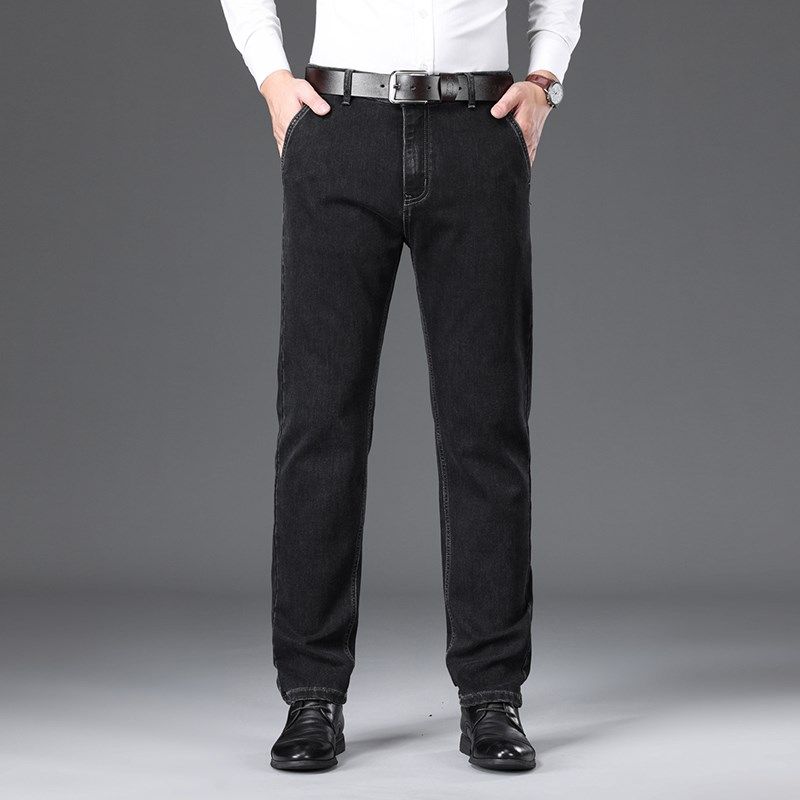 黑色秋季牛仔裤男士宽松直筒休闲长裤弹力高腰中年爸爸裤子春秋款