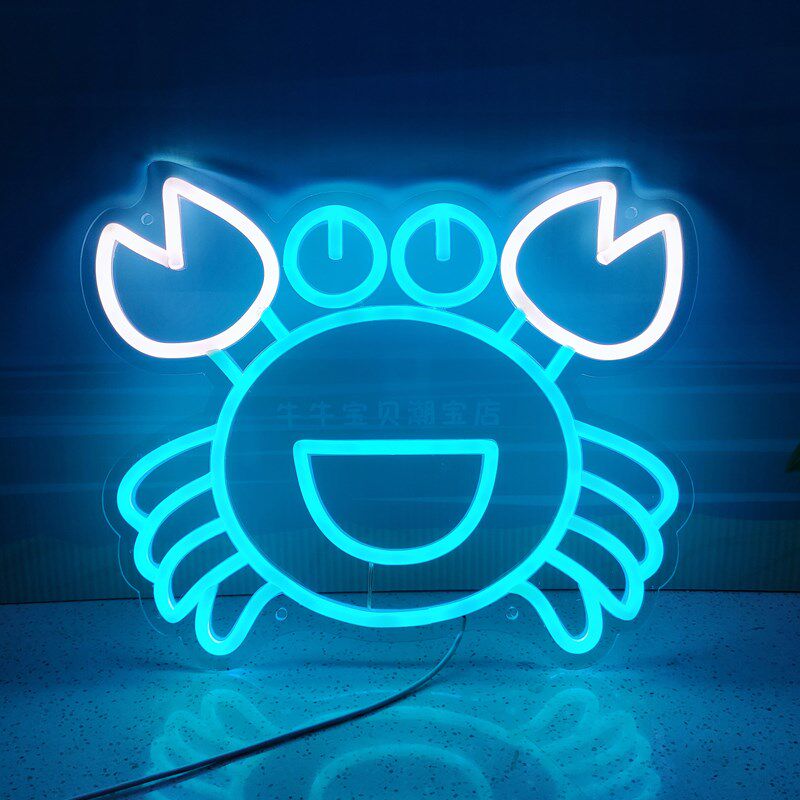 定制海洋水产霓虹灯鱼虾螃蟹鱿鱼章鱼装饰灯氛围灯摆摊饭店背景灯