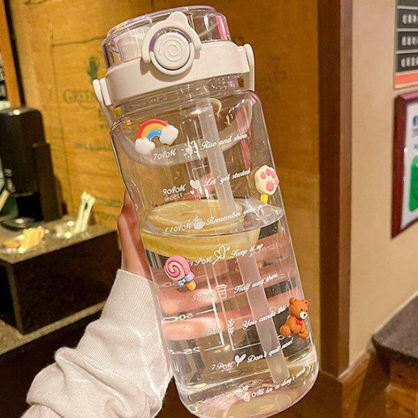 减肥水杯大容量2000保温杯夏季运动透明水壶户外便携带吸管双饮杯
