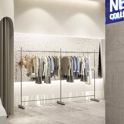 服装店不锈钢拉丝落地式挂衣架中岛货架展示架简约陈列道具移动