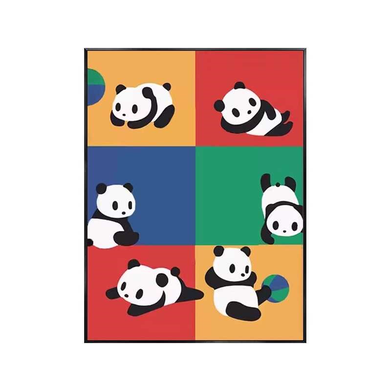 奶油风多巴胺熊猫装饰画童趣客厅餐厅卧室书房挂画儿童房装饰壁画图片