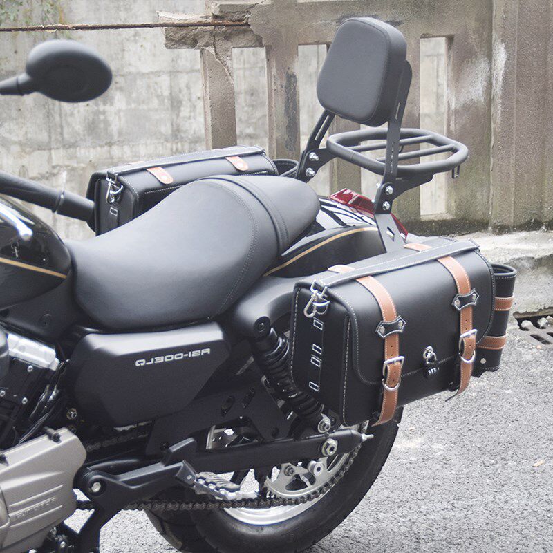 适用qj闪改装件复古快拆防盗骑士皮边包防水防雨