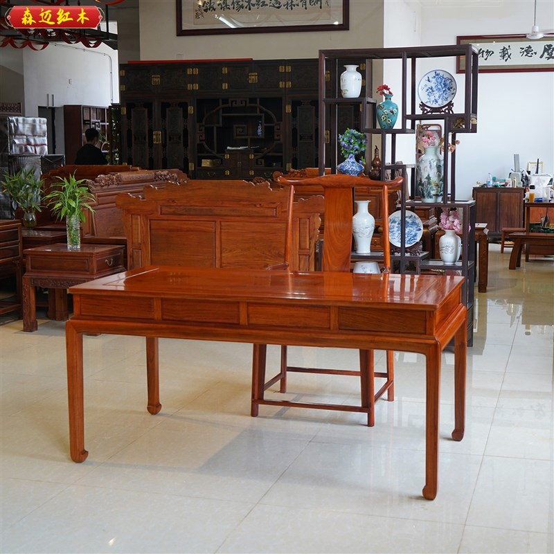 缅甸花梨红木茶桌大果紫檀原木餐桌全榫卯家具办公桌