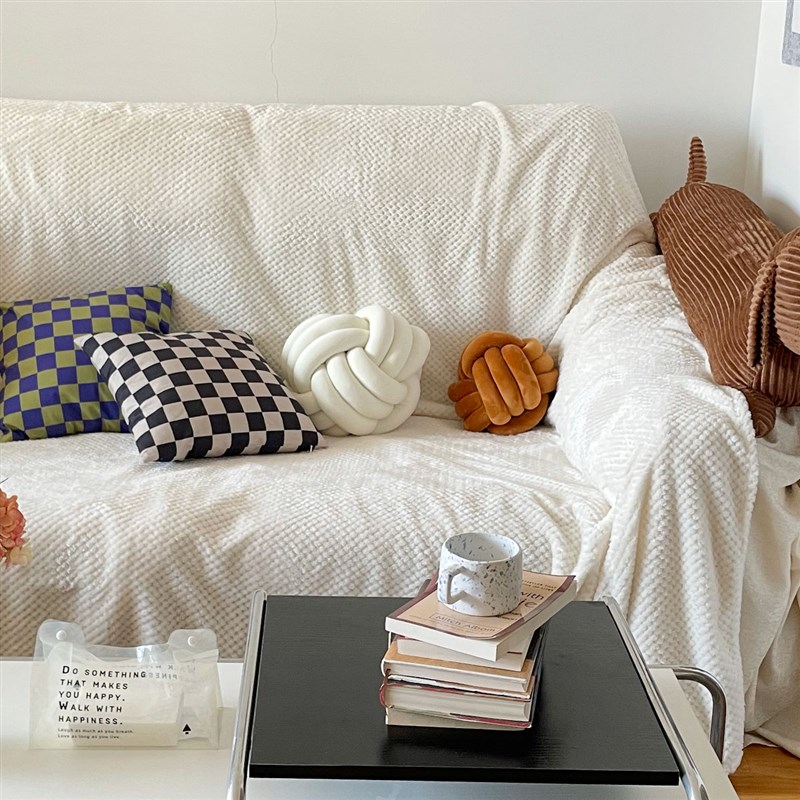 南岛宝社[怕猫抓]多尺寸软奶白in风奶白纯色防尘沙发罩盖布毯