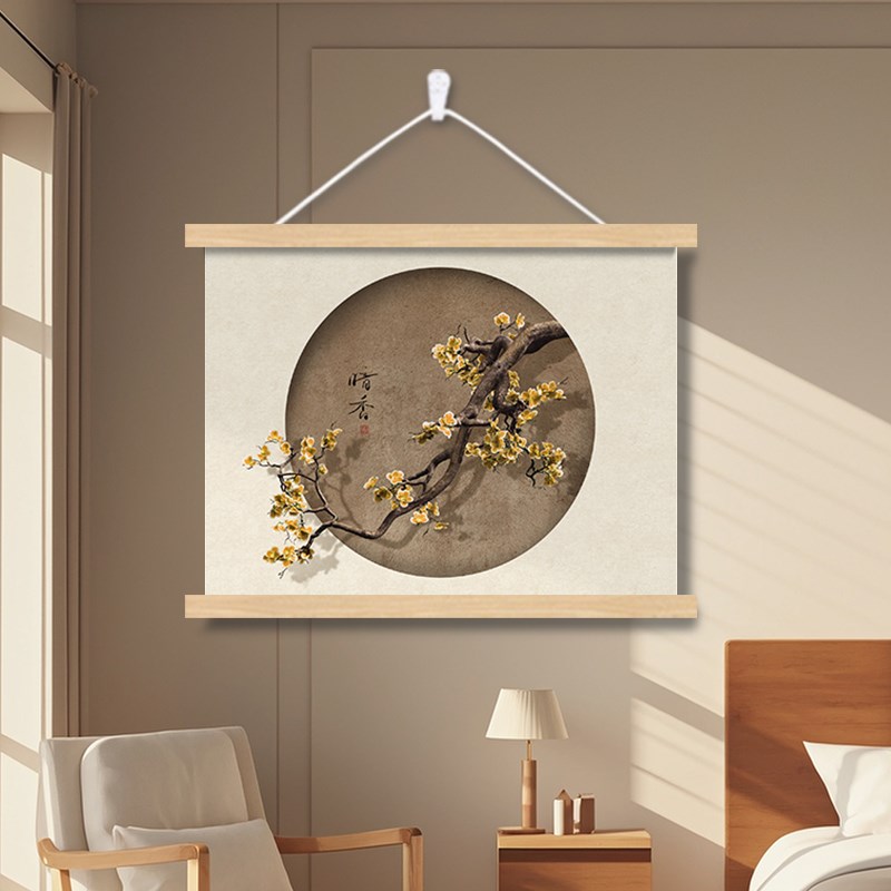 梅花电表箱盒遮挡装饰画挂画配弱2024新款客厅卧室餐厅墙壁布艺轴图片