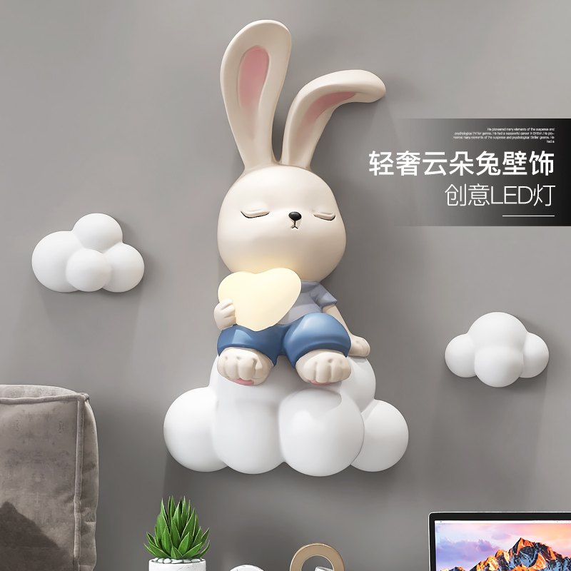 兔子3D立体浮雕壁挂客厅背景墙面装饰灯玄关挂画卧室儿童房间壁饰图片