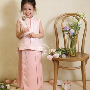 新款亲子薄款女童改良中国风春夏季新中式马面裙汉服对襟马甲套装